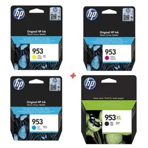 Hp Pack Cartouches d'encre 953xl Noir / 953 Couleur - Original Compatible avec Officejet Pro 7720 Wide Format,7730 Wide Format, 7740, 8210, 8218, 8710, 8715, 8718, 8719, 8720, 8725, 8730, 8740, 8745