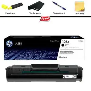 Hp Toner 106A Black Original Compatible avec les imprimantes laser LaserJet 107 Series, 107a, 107w, MFP 130 Series, MFP 135a, MFP 137fnw, MFP 138fnw ( Tapis + Stylo + stick + Fleurissant )