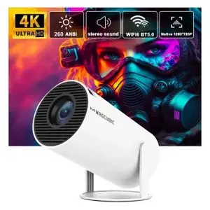 Hy PROJECTEUR HY300, 1080P Full HD avec support 4K, équipé de WiFi, VGA, HDMI, AV et USB, idéal pour le home