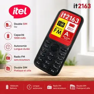Itel Téléphone Portable Double SIM Batterie 1000 mAh Radio FM Sans Fil, IT2163