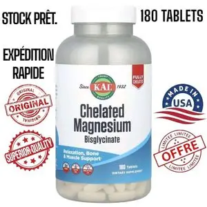 Kal Chelated Magnesium Bisglycinate [ Bisglycinate de magnésium chélaté ], 180 Tablets