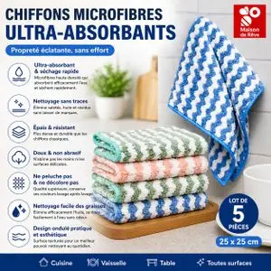 KATEI STORY Chiffons Microfibres Ultra-Absorbants – Nettoyage Sans Traces &amp; Séchage Rapide (Lot de 5)