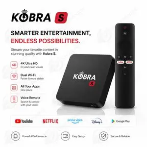 Kobra S Tv Box Google TV 4K UHD HDR Chromecast Intégré, Wi-Fi & Télécommande Bluetooth