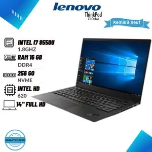 Lenovo ThinkPad X1 Carbon 6th Intel i7 8éme gén. 8550U 1.8GHZ RAM 16Go DDR4-256Go NVME- ECRAN 14'' FHD - AZERTY - Remis à neuf