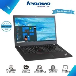 Lenovo Pc Portable ThinkPad T490 i7-8565U 8éme Génération 8GB Ram 256GB SSD ECRAN 14" QWERTY - REMIS A NEUF