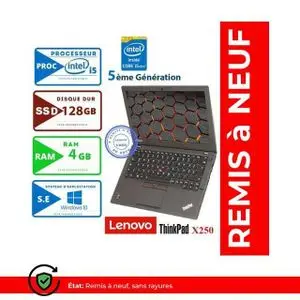 Lenovo ThinkPad X250, Intel Core i5 - 5eme génération,RAM 4Go, SSD 128Go -REMIS A NEUF