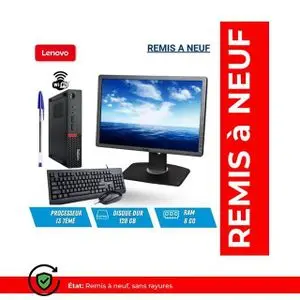 Lenovo ThinkCentre Intel® Core™ i3 i3-7100T 8 Go DDR4-SDRAM 128 Go SSD Windows 10 Pro Mini PC Noir Ecran 19 pouce  - Remis a Neuf -