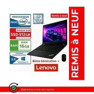 Lenovo Notebook ThinkPad L390 YOGA  i5–8250U- 8eme génération-16Go-512Go SSD- souris GRATUIT-AZERTY-REMIS A NEUF