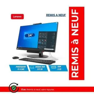 Lenovo Ordinateur tout en un ThinkCentre Core i5 8eme, 8 Go RAM, 512 Go SSD, Remis à Neuf