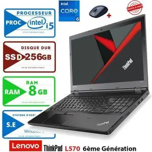 Lenovo PC Portable ThinkPad L570P I5 6ème Génération 8Go 256Go SSD AZERTY + Souris - Remis à Neuf