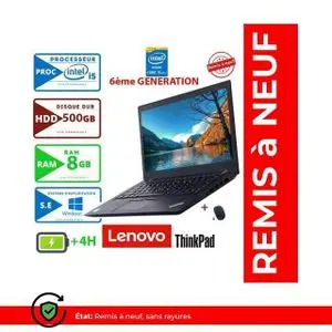Lenovo PC PORTABLE  Thinkpad-T470 Core i5 RAM 8GB 500 HDD-6ème Génération-Remis a Neuf/