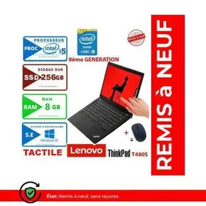 Lenovo Notebook THINKPAD T480S-Intel CORE i5-8ème Génération-RAM 8Go-SSD 256-AZERTY-REMISE A NEUF