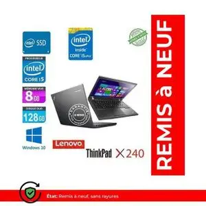 Lenovo ThinkPad X240 - 12.5" - Intel Core i5 - 8GB RAM + 128GB SSD - Windows - Remis à neuf