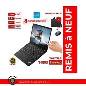 Lenovo PC PORTABLE  Thinkpad T480S Core i5-8ème Génération-RAM 8GB -256 SSD-AZERTY- TACTILE-GARANTIE 6 MOIS-Remis a Neuf/