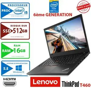 Lenovo PC Portable ThinkPad L460 - 14" - Intel Core i5 6ème Génération - 16GB RAM + 512GB SSD - Windows - Remis à neuf