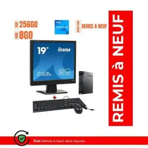 Lenovo Pack MINI PC Bureau Complet – Core intel- 8Go RAM -256 Go SSD- Écran 19” -clavier et souris gratuit-GARANTIE 6 MOIS Remis a Neuf