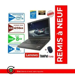 Lenovo PC Portable ThinkPad T540P - 15.6" - Intel Core i5 - 8GB RAM + 256GB SSD - Windows - Full HD - Azerty - Remis à neuf