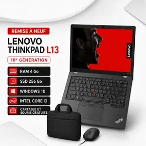 Lenovo PC PORTABLE  Thinkpad L13 Core i3-10ème Génération-RAM 4GB -256 SSD-AZERTY-GARANTIE 6 MOIS- CARTABLE ET SOURIS GRATUIT-Remis a Neuf/