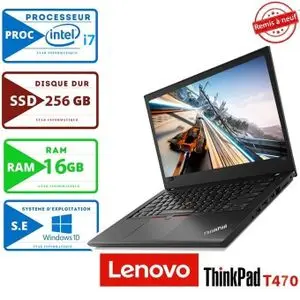Lenovo PC PORTABLE Thinkpad T470 Core i7 -6ème RAM 16GB 256 SSD  QWERTY "Remis a Neuf"