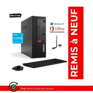 Lenovo ThinkCentre M710e - Core i3 6100 - RAM 8Go - SSD 256Go - Unité Centrale de Bureau ( Remis à Neuf )