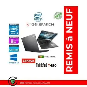 Lenovo PC Portable ThinkPad T440 - 14" - Intel Core i5 - 8GB RAM + 500GB HDD - Windows - Remis à neuf