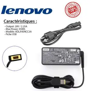 Lenovo Chargeur Officiel USB Occasion – 45W 20v, 2.25A