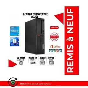 Lenovo Ordinateur de bureau ThinkCentre M720s SFF intel Pentium i5-8600T 8éme génération 8Go de RAM DDR4- 256Go SSD + 500Go HDD - Remis à Neuf