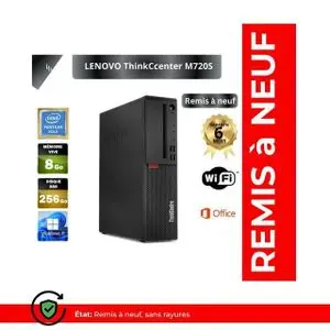 Lenovo Ordinateur de bureau ThinkCentre M720s SFF intel Pentium Gold G5420 8éme génération 8Go de RAM DDR4- 256Go SSD  - Remis à Neuf