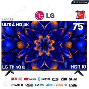 LG 75 4K UHD Smart webOS TV AI, Processeur a7 Gen8 HDR10, AI Magic Remote + Support gratuit, 75UA85006LA