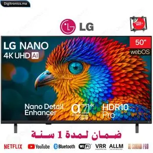 LG 50 NANO85 AI 4K UHD Smart webOS HDR10 Pro Télécommande AI Magic + Support Gratuit, 50NU850B6LA