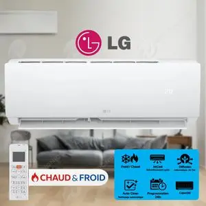LG Climatiseur JetCool 9000 BTU Froid &amp; Chaud, Refroidissement rapide, Auto Swing, TV09SDH0