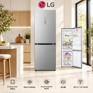 LG Réfrigérateur combiné 333L Smart Inverter Silencieux Door Cooling+, Linear Cooling et Wi-Fi ThinQ, GR-B499NQLA