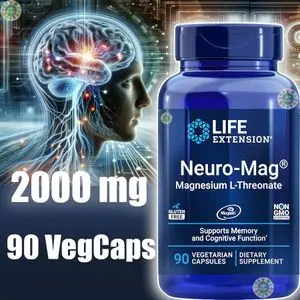 Life Extension Life Extension, Neuro-Mag, Magnesium L-Threonate, 90 Vegetarian Capsules,Magnésium (issu de 2000 mg de L-thréonate de magnésium Magtein ), Améliore la mémoire et la fonction cognitive