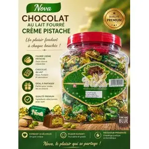 Macao Chocolat Nova fourré crème pistache – Disponible chez Pink &amp; Blue Format Économique  !