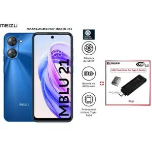 Meizu Telephone Smartphone Mblu 21 double SIM Stokage 128gb Ram 12GB(6 + 6) Extended 6,79"Ocean blue+cle kingston type C 32GB