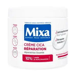 Mixa Expert Peau Sensible - Creme Cica Reparation - Reparation Effet Longue Duree - Peaux Tres Seches et Rugueuses - Visage, Corps, Mains - Hypoallergenique - 400ml