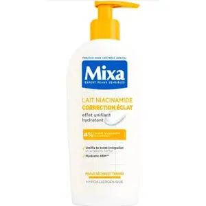 Mixa Crème - Lait Niacinamide Correction Éclat pour Peau Sèche et Terne - Enrichi en Beurre de Karité, Niacinamide et Vitamine C - Corrige les Irrégularités de Textures et de Teint - 250 ml