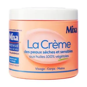 Mixa Crème Hydratante,Apaisante Peaux Sèches et Sensibles- 400ml (Visage,Corps,Mains)