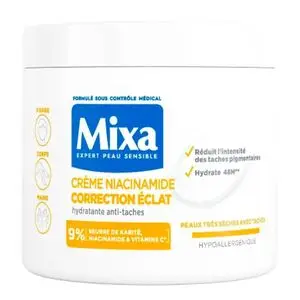Mixa Crème Niacinamide Correction Éclat -Hydratante Anti-Taches au Beurre de Karité, à la Vitamine C (Visage, Corps et Mains) Hypoallergénique - 400ml