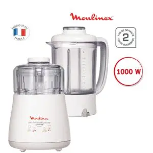 Moulinex Moulinette DPA241 + Blender 1,5L - 1000W - 300g - Système 1-2-3 - Blanc