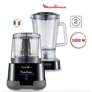 Moulinex Moulinette Ultimate - XXL Hachoir Robot 6 en 1 + Blender 1,5L - Lames Powelix Titanium - Moteur 1000W
