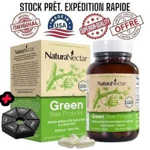 NaturaNectar Green Bee Propolis ( Propolis verte d'abeille ), 60 Vegetable Capsules + boîte à pilules gratuite
