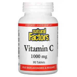 Natural Factors Vitamine C, Avec bioflavonoïdes et cynorrhodon, 1000 mg, 90 comprimés