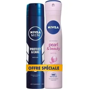 NIVEA Déodorant Femme - Pearl &amp; Beauty - Spray 200ml + Déodorant Homme, Protect &amp; Care, Spray 200ml