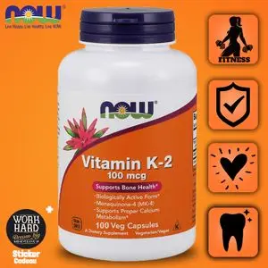 Now Vitamine K-2 100 mcg, Ménaquinone-4 (MK-4), Soutient la santé, 100 gélules végétales+Sticker cadeau