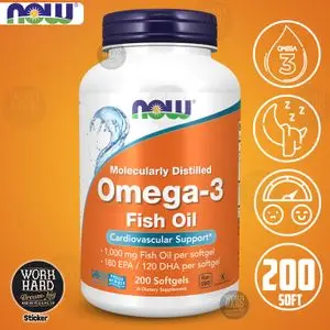 Now Omega-3 Fish Oil,200 caps,180 mg d'EPA/120 mg de DHA per Soft+Sticker