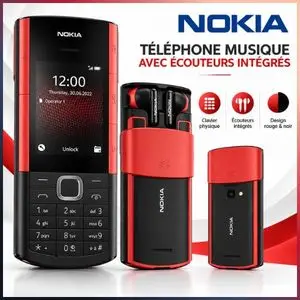 Nokia 5710 XpressAudio Téléphone Portable 4G avec Écouteurs Sans Fil Intégrés, Radio FM, Lecteur MP3 et Batterie 1450 mAh – Noir et Rouge