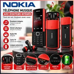Nokia 5710 XpressAudio – Téléphone Musique avec Écouteurs Sans Fil Intégrés, Radio FM, Bluetooth 5.0 et Batterie 1450 mAh