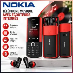 Nokia 5710 XpressAudio 4G Noir Rouge – Téléphone Portable avec Écouteurs Sans Fil Intégrés, Radio FM, Lecteur MP3 et Bluetooth