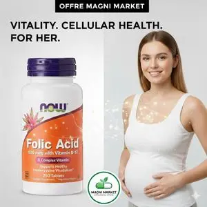 Now Foods Folic Acid, Acide folique 800 mcg vitamine B-12 - 250 comprimés